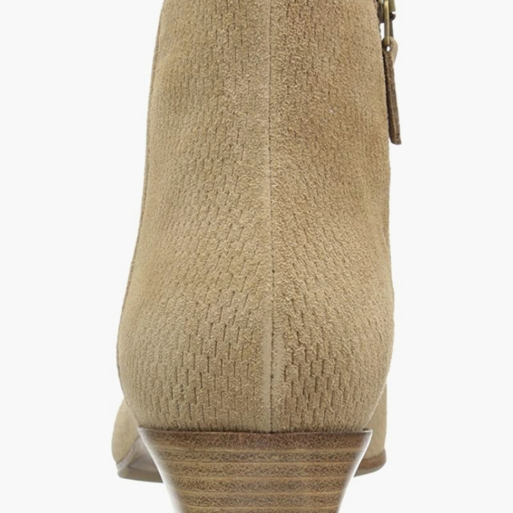 Aquatalia Fire Embossed Weatherproof Suede Low Heel Booties Sand -7 - Picture 3 of 10